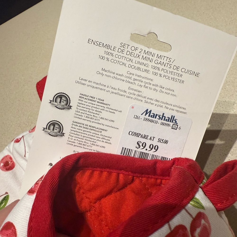KitchenAid Red and White Mini Oven Mitts - Picture 3 of 3